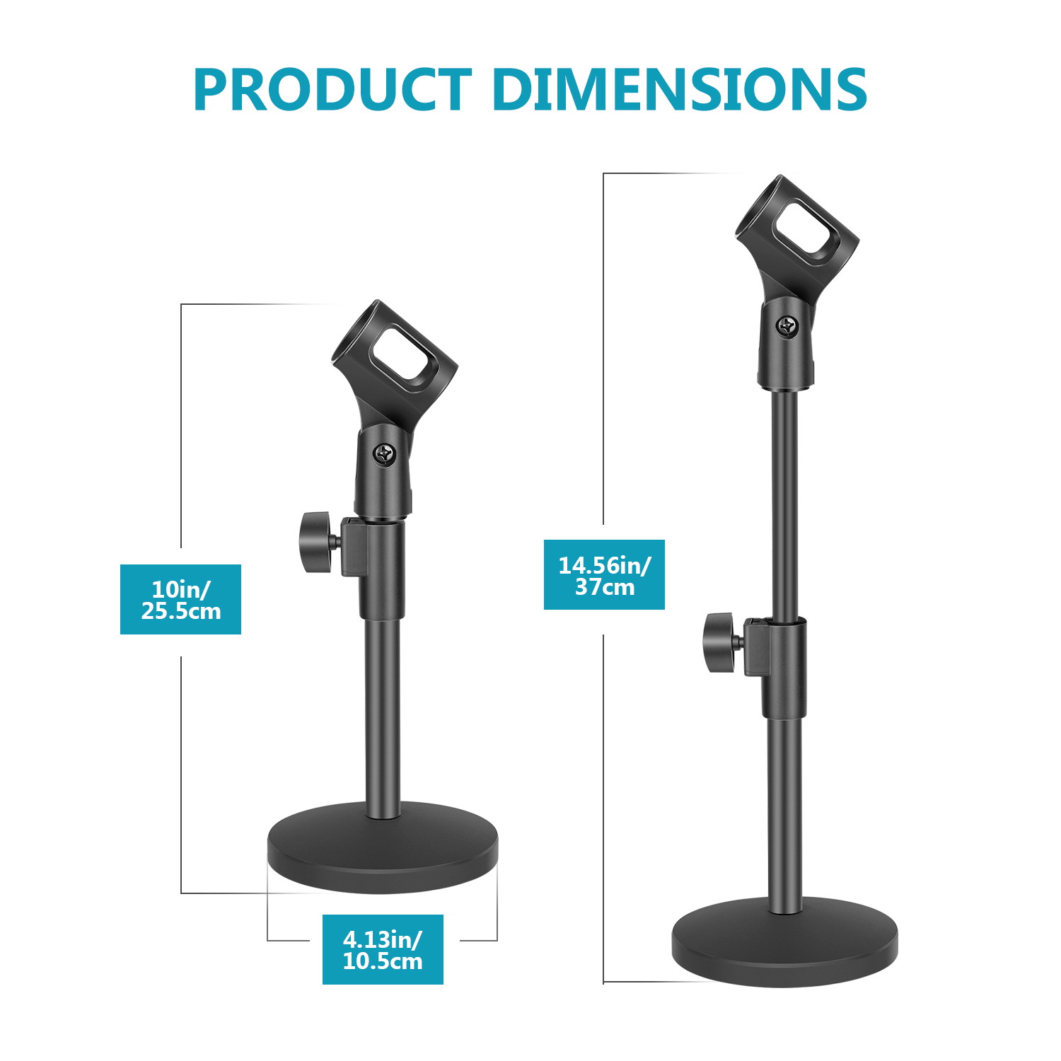 Neewer&reg; 2-Pack NW-(PC-02) Black Height Adjustable (9.45"-12.2" / 24cm-31cm) Iron Base Desktop Microphone Stands with Microphone Clip Holder