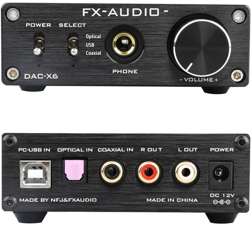 FX-Audio DAC-X6 Mini HiFi 2.0 Digital Audio Decoder DAC Input USB/Coaxial/Optical Output RCA/Headphone Amp 24Bit/96KHz DC12V(Silver)