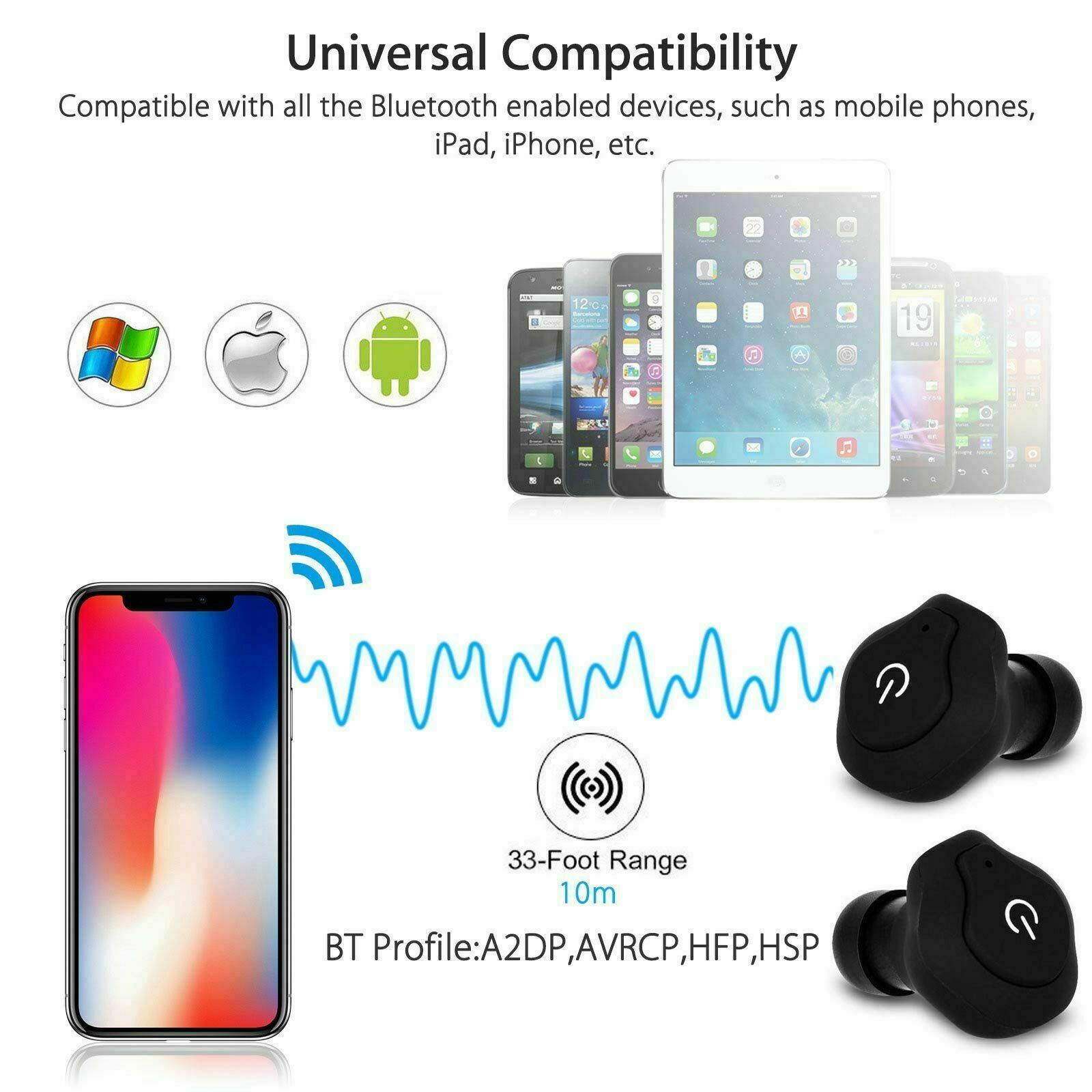 Wireless Earbuds Bluetooth In Ear Headset Stereo Headphone Earphone Handfree