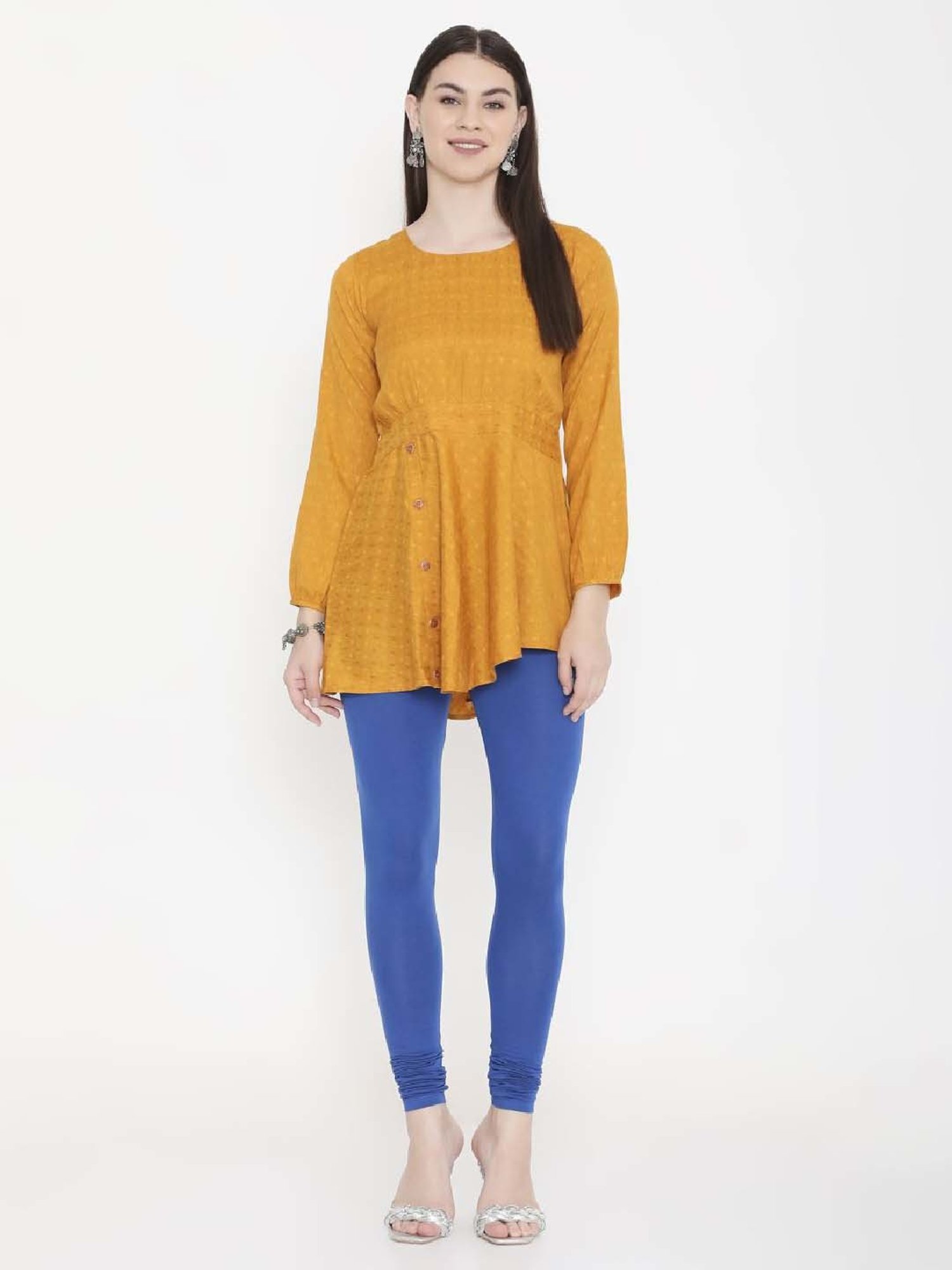 FEELINGS Blue Plain Churidar Leggings