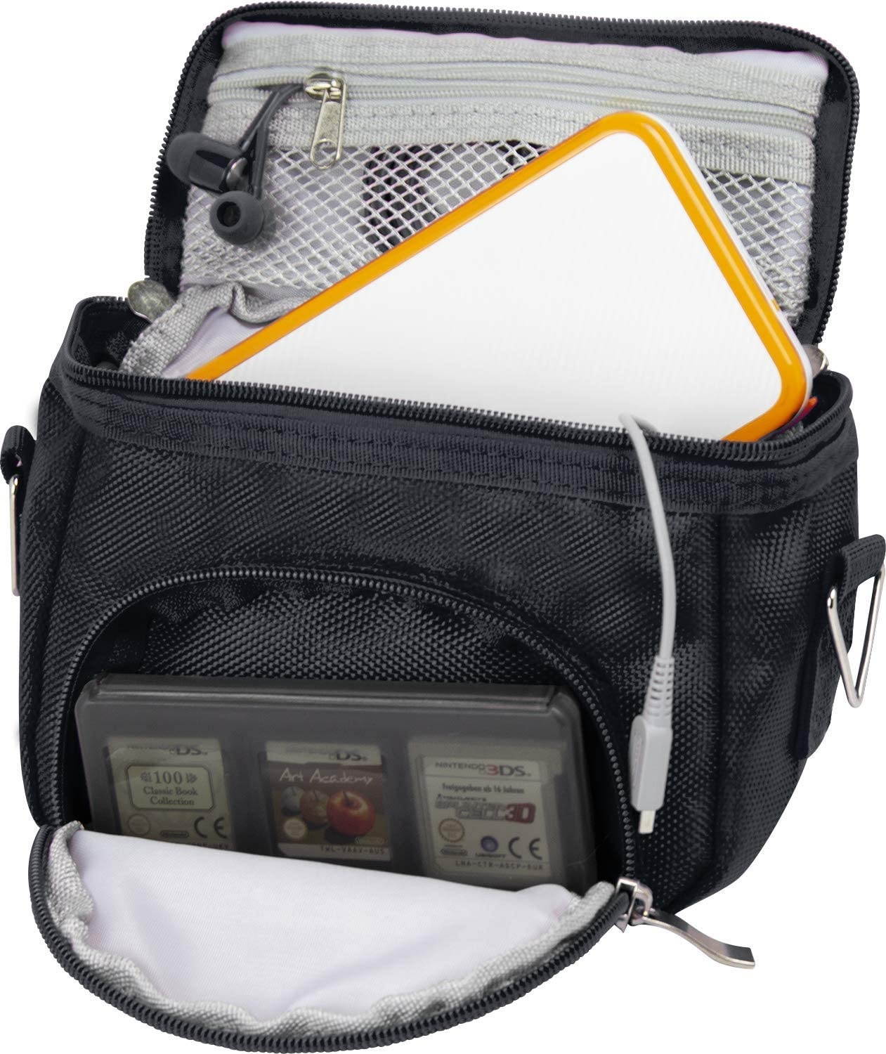 G-HUB Travel bag with Shoulder Strap, Carry Handle, Belt Loop for Nintendo DS Consoles DS / 3DS / DS Lite / 3DS XL / DSi - Black