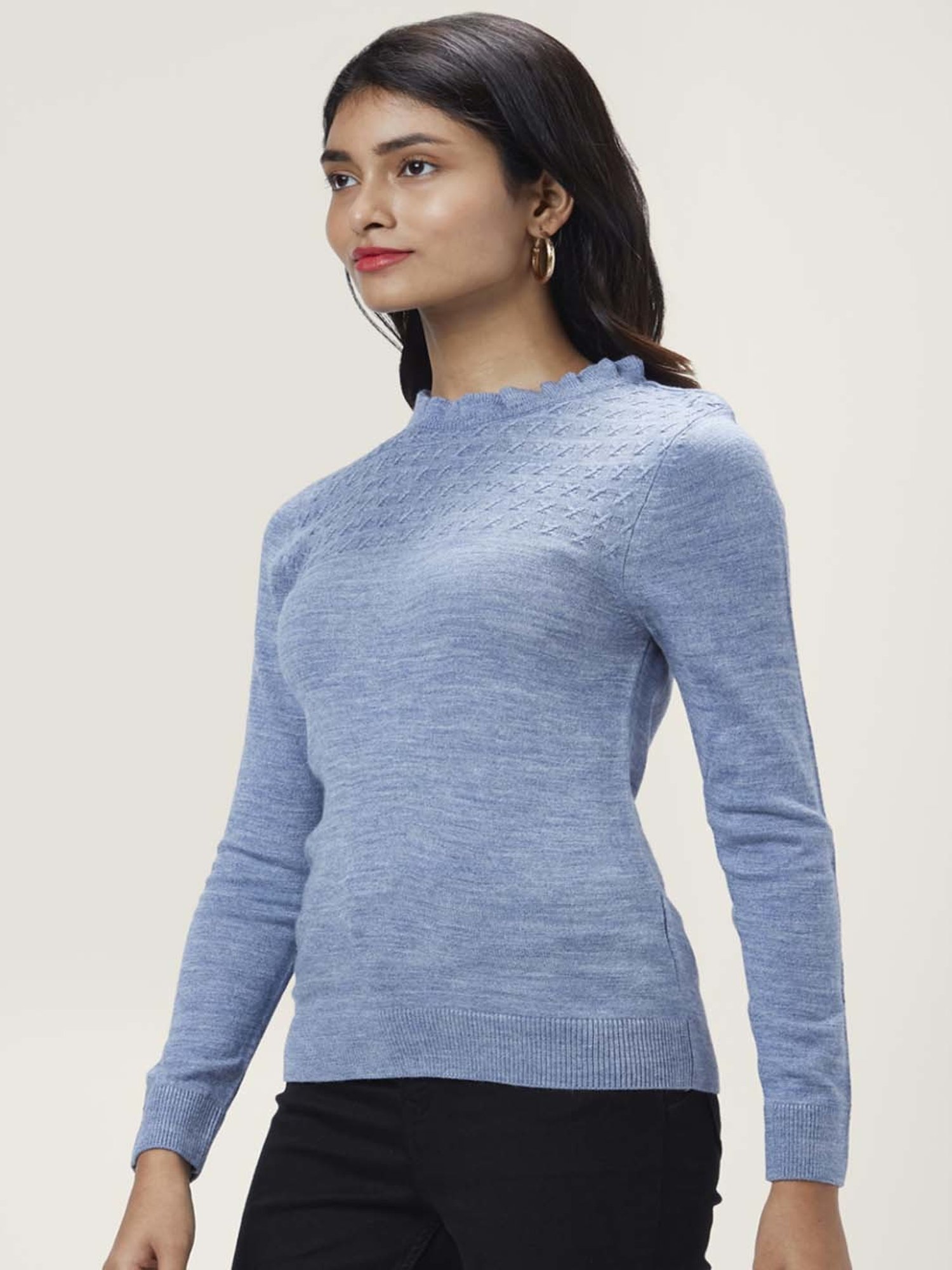 Honey by Pantaloons Blue Self Pattern Sweater