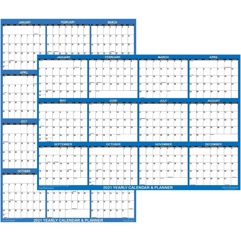 2021 Dry Erase Wall Calendar 32"x48" Navy Accent - SwiftGlimpse