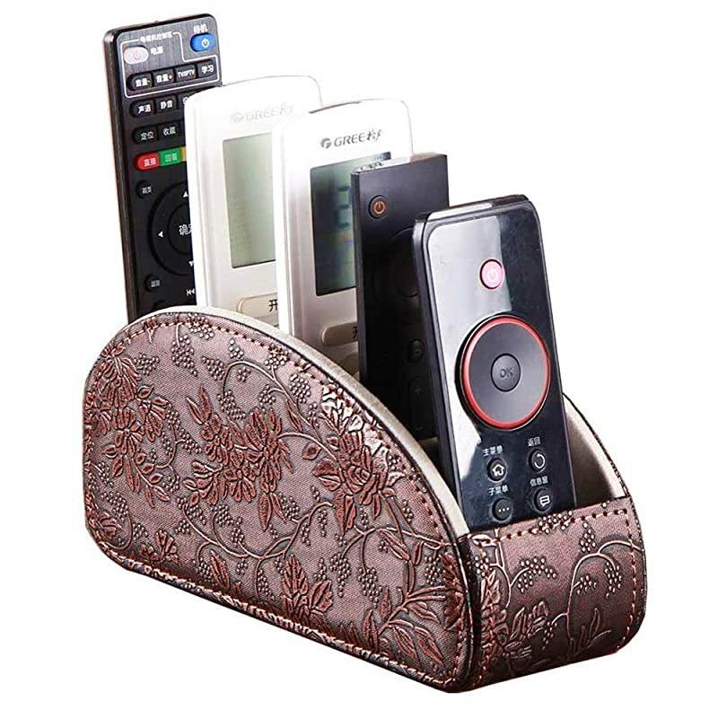 Leather White TV Remote Holder for Remote Controls with 5 Compartments Nightstand Desktop Media Player Remote Caddy Storage Box Organizer Tray for Mobile Office Stationery Phone Controller
