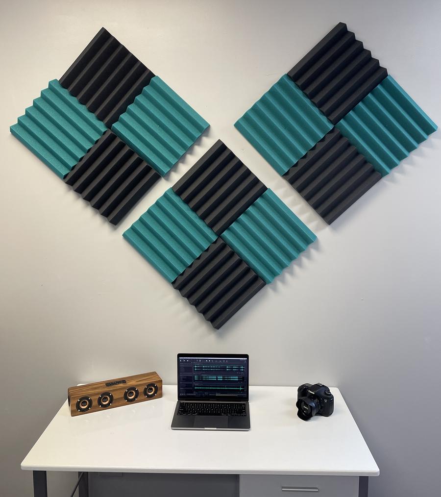 2" Teal and Black Acoustic Wedge Soundproofing Studio Tiles 12 pack