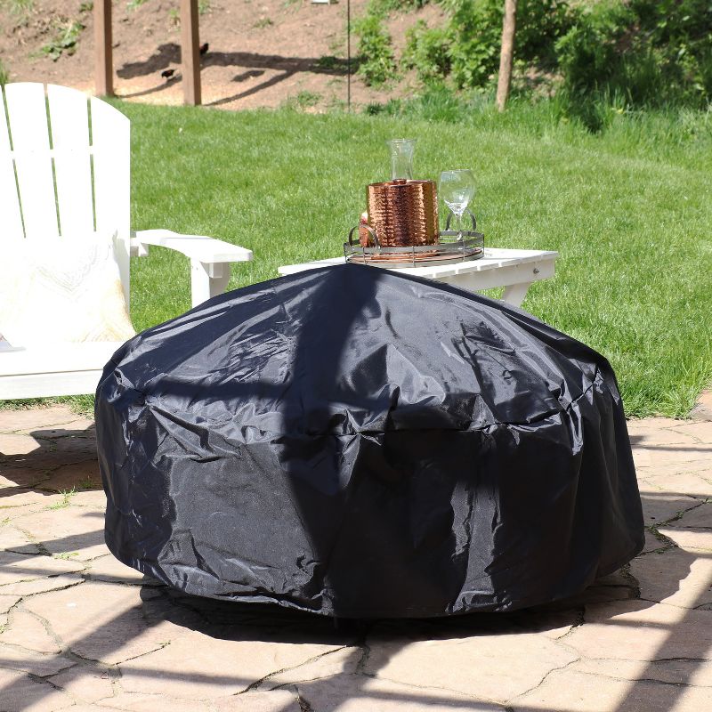 Sunnydaze Outdoor Heavy-Duty Weather-Resistant Vinyl PVC Round Fire Pit Cover with Drawstring Closure - 48" - Black