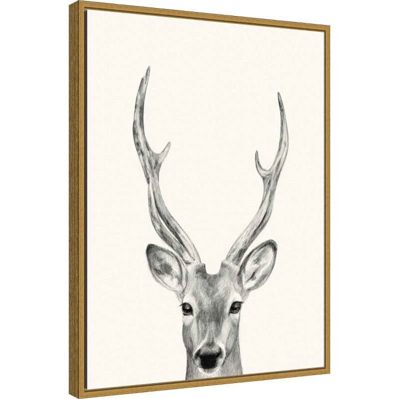 18" x 24" Animal Mug IV Deer by Victoria Borges Framed Canvas Wall Art Gold - Amanti Art