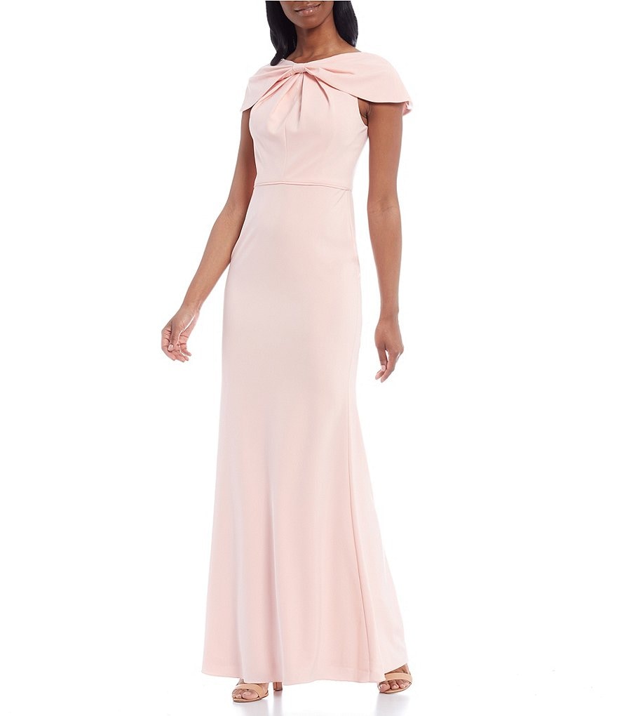 Adrianna Papell Bow Detail Stretch Crepe Cap Sleeve Mermaid Gown