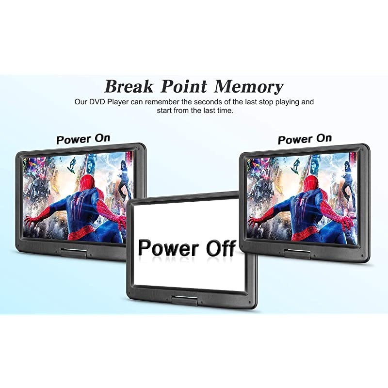 J 17.9" Region Free Portable DVD Player with 6 Hours Rechargeable Battery, Large 15.4&ldquo; Screen DVD Player Sync TV Support USB/SD Card and Multiple Disc Formats, High Volume Speaker Black