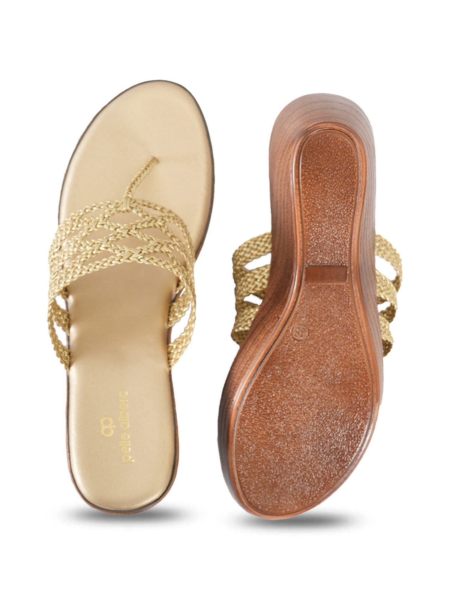 Pelle Albero Women's Gold T-Strap Wedges