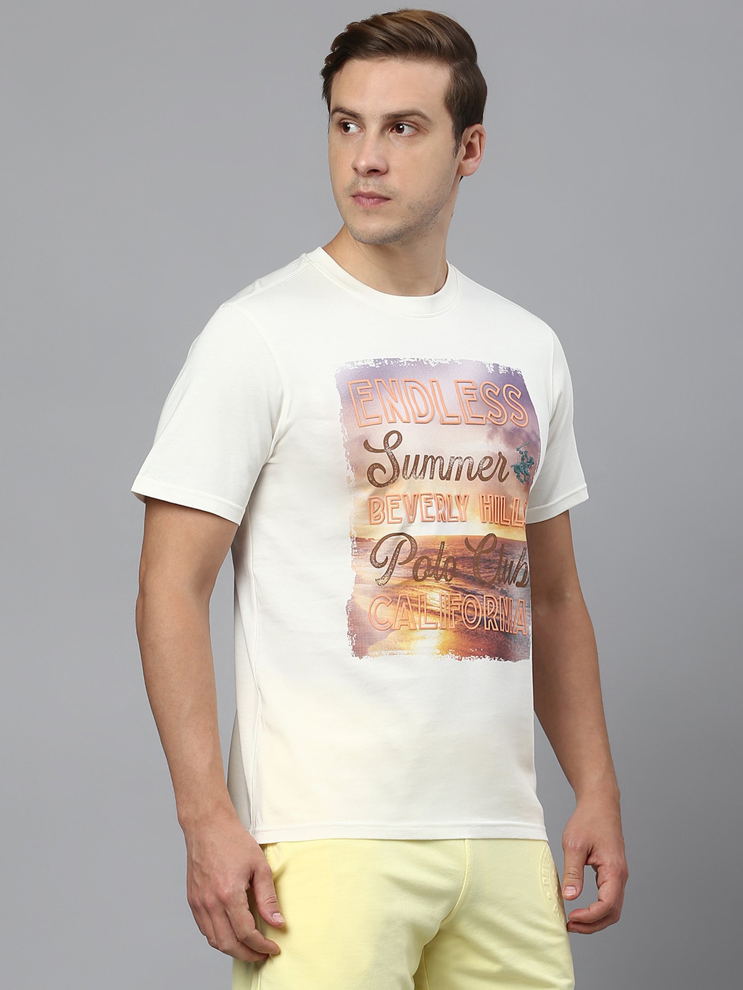 Beverly Hills Polo Club Off White Regular Fit Cotton Crew T-Shirt