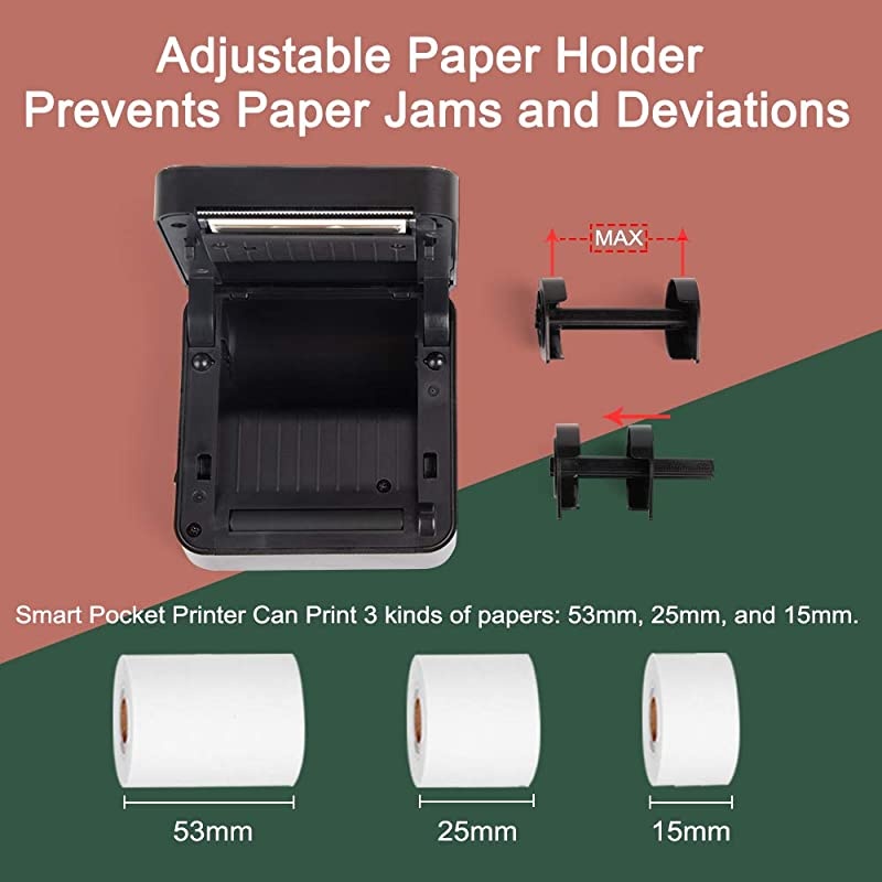 Mini Pocket Printer, 300dpi Bluetooth Thermal Printer Portable Sticker Printer Compatible with iOS + Android for Journal Planner, Reading Note, DIY, Crafts