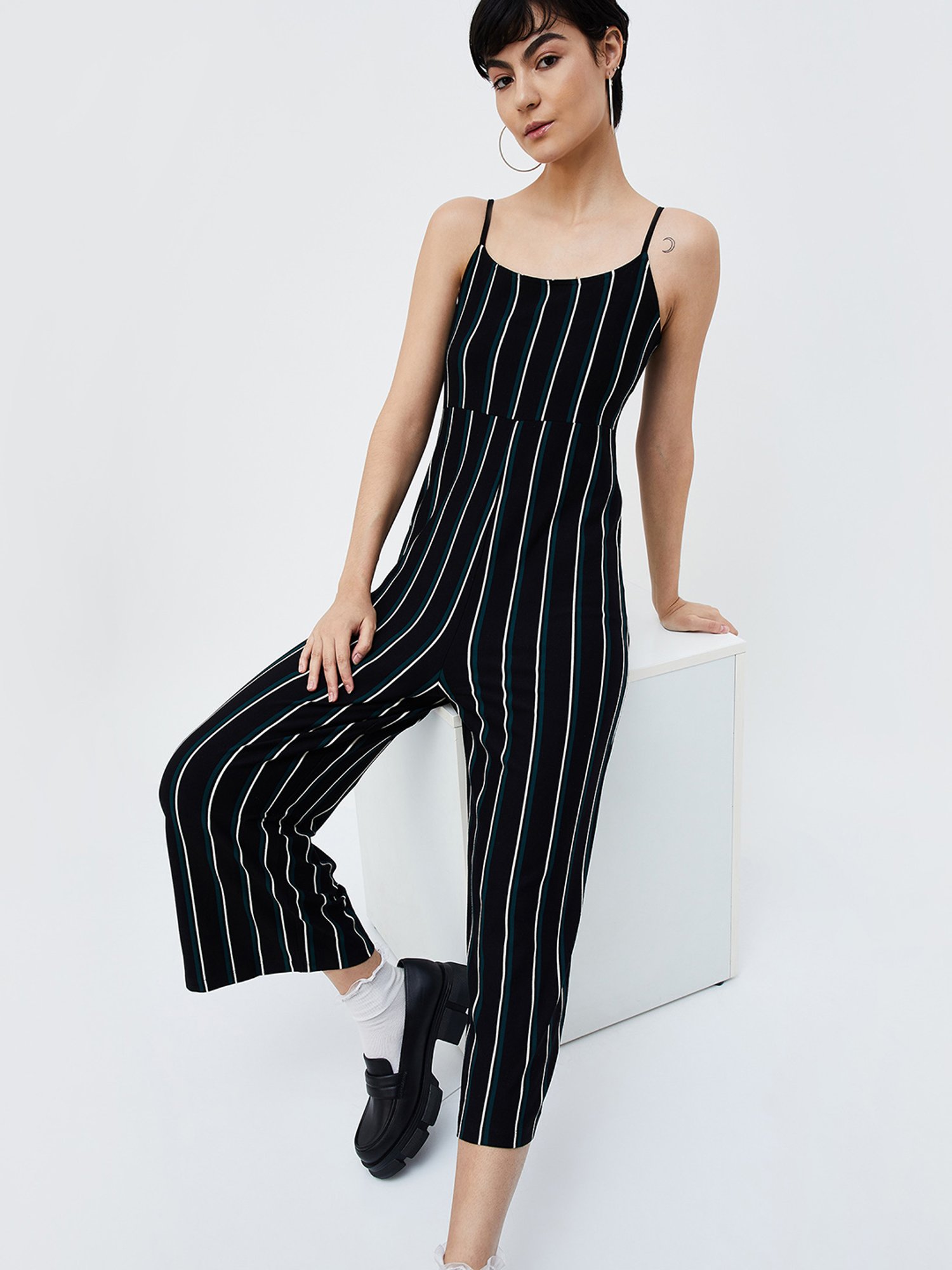 Ginger by Lifestyle Black Striped Jumpsuit