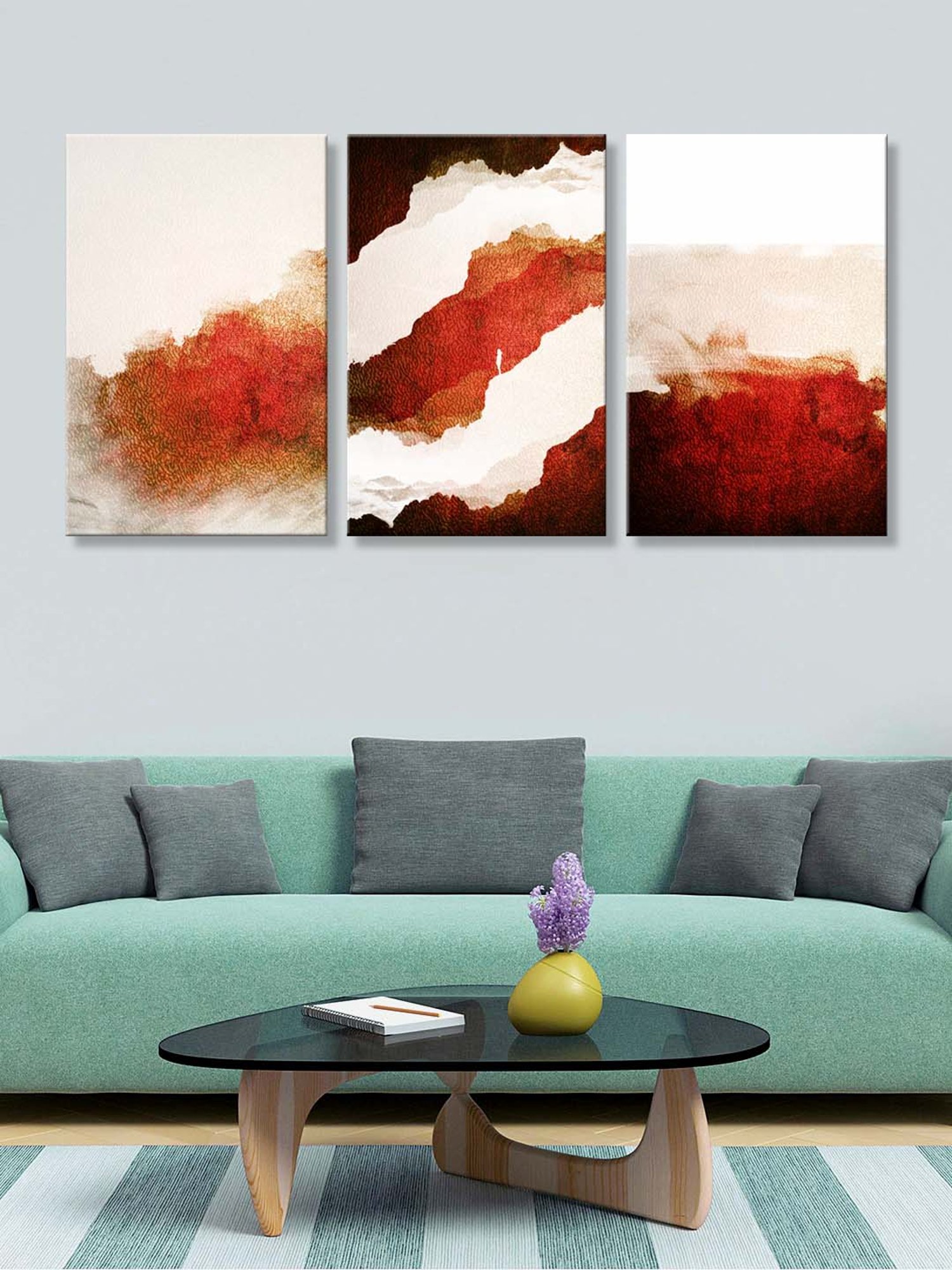 999Store Orange & Beige Abstract Art 3 Frame Canvas Paintings