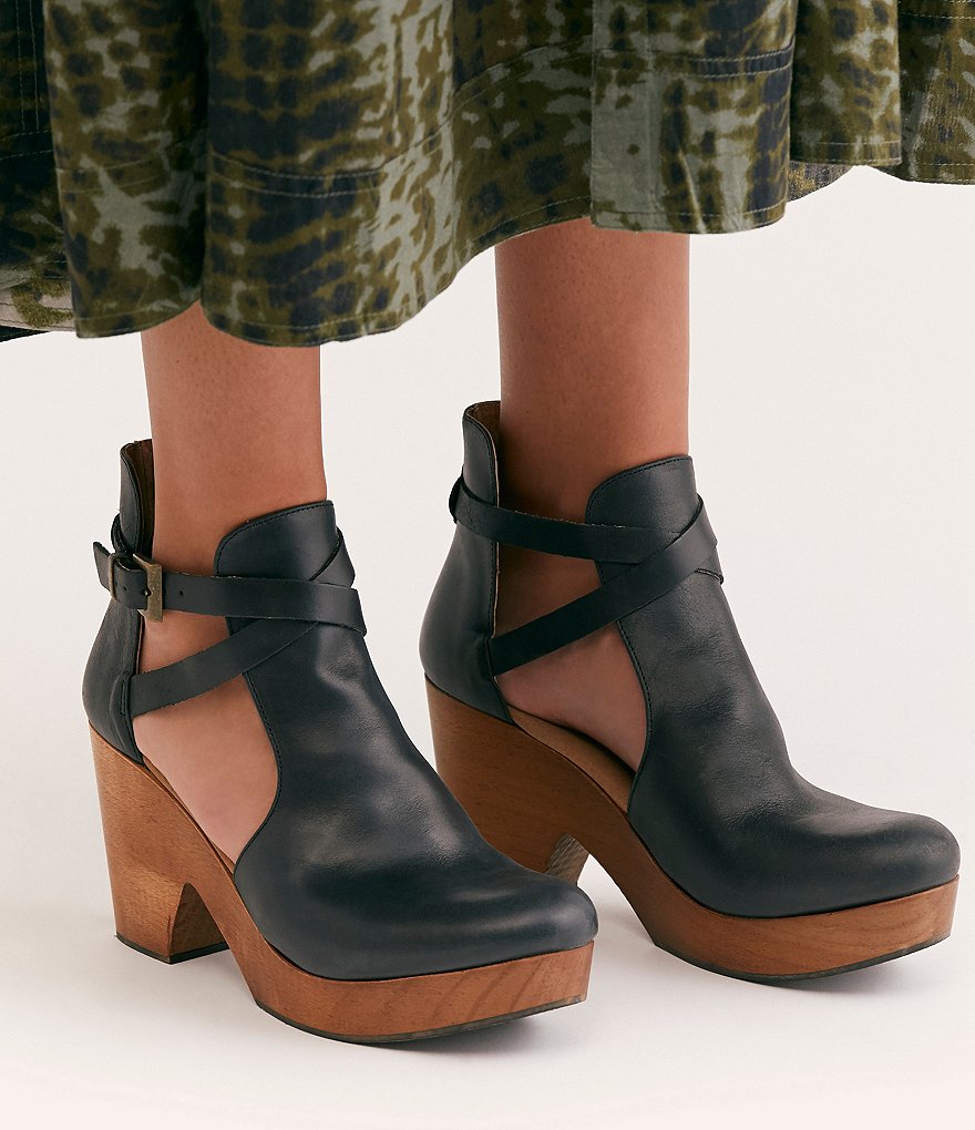 Free People Cedar Suede Buckle Wood Clogs