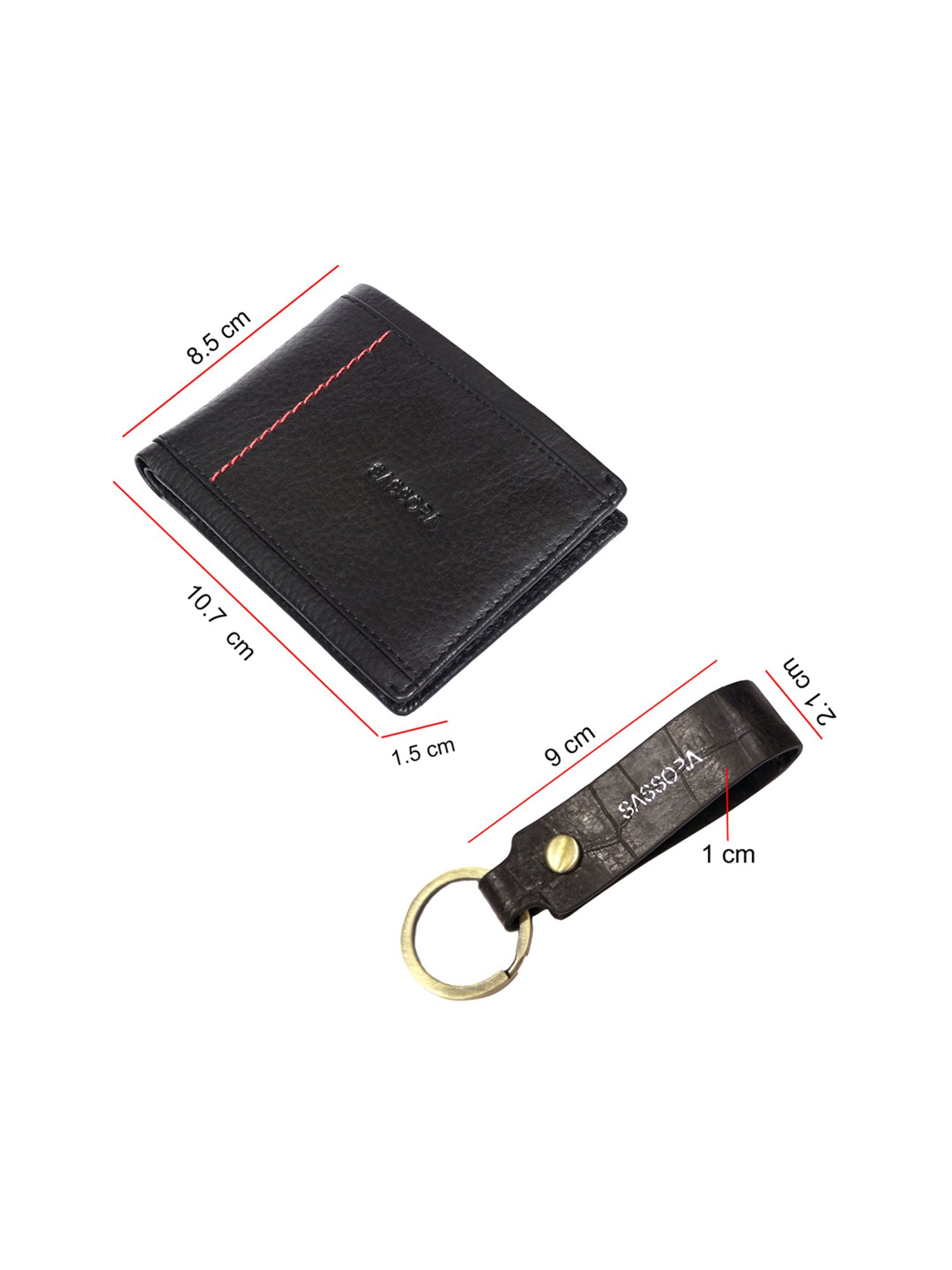 Sassora Black & Red Small Leather Bi-fold Wallet Keychain Gift Set (Pack Of 2)