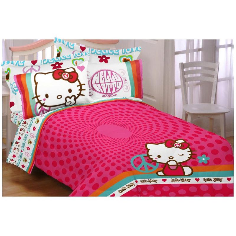 Sanrio Pillow Sham Hearts and Peace Signs Bed Pillow Cover - Hello Kitty..