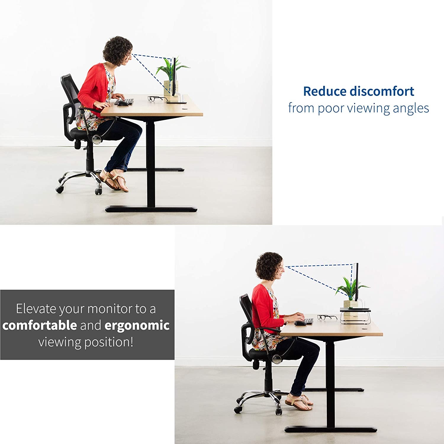 VIVO Black Wood 24" Wide Desktop Stand Ergonomic TV Monitor Riser Desk Organizer