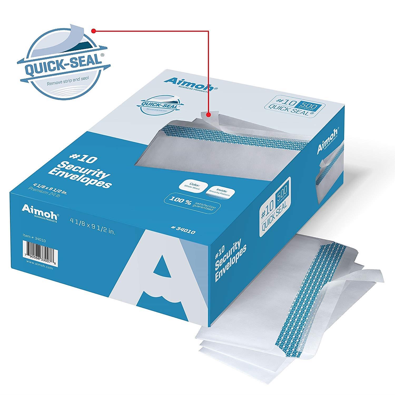 #10 Security SELF-SEAL Envelopes, Windowless Design, Premium Security Tint Pattern for Secure Mailing, Ultra Strong QUICK-SEAL Closure - Size 4-1/8 x 9-1/2 Inches - White - 24 LB - 500 Count (34010)