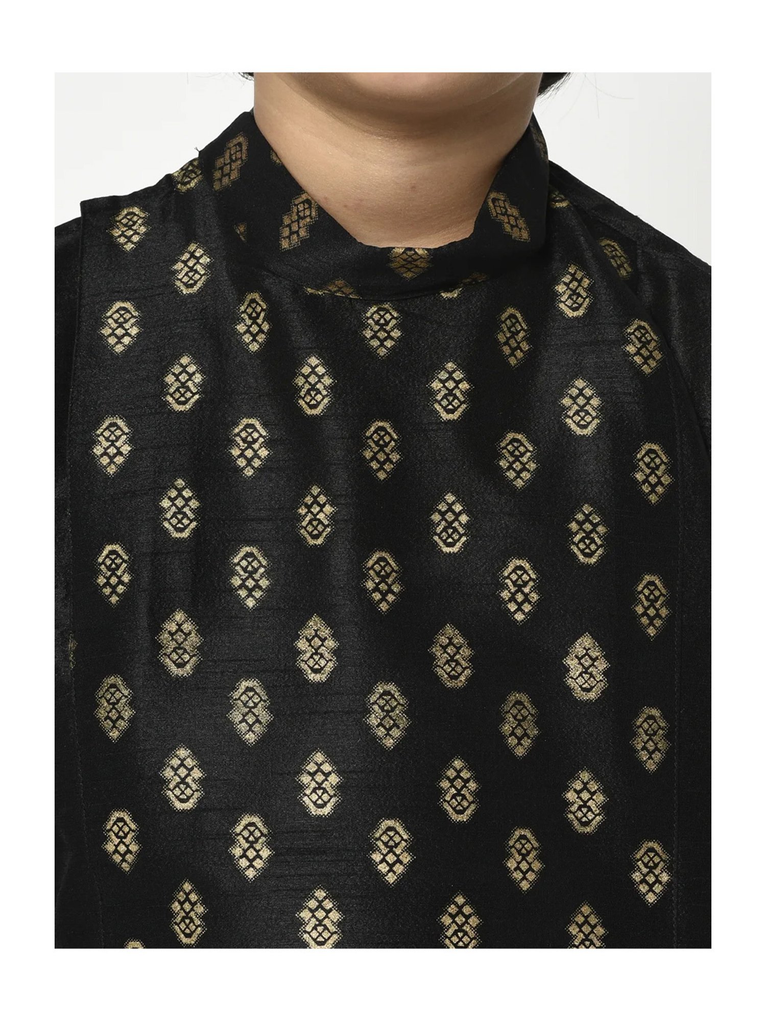 Deyann Kids Black & Gold Self Design Full Sleeves Kurta with Patiala