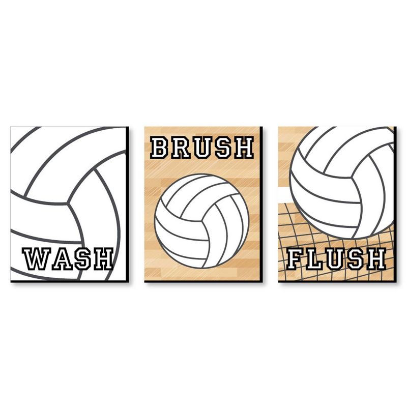 Big Dot of Happiness Bump, Set, Spike - Volleyball - Kids Bathroom Rules Wall Art - 7.5 x 10 inches - Set of 3 Signs - Wash, Brush, Flush