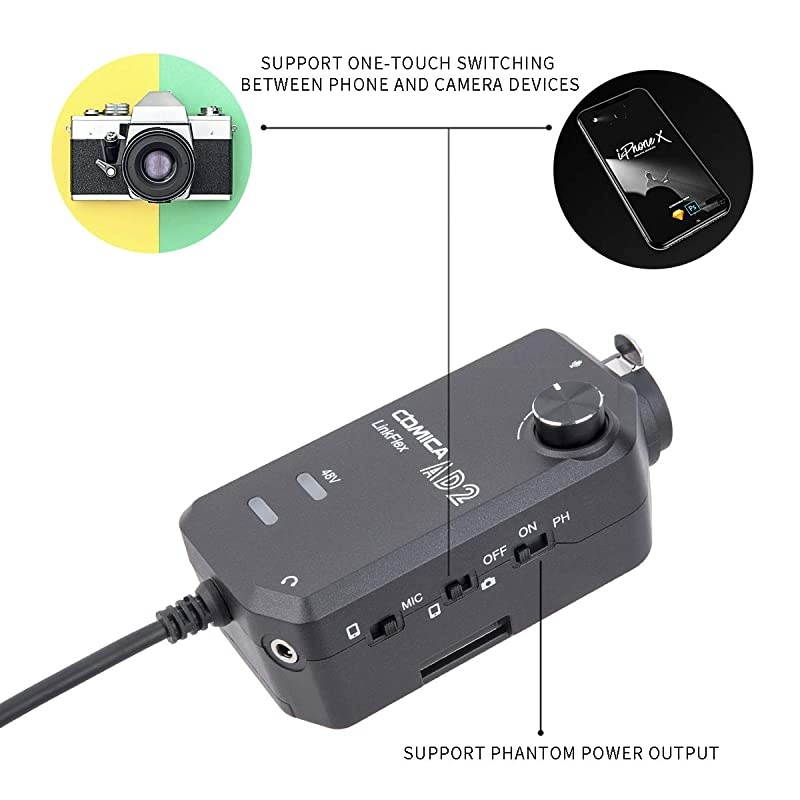 LINKFLEXAD2 XLR 635mm Microphone Preamp with 48V Phantom Power Real Time Monitor XLRGuitar Interface Adaptor for iPhone iPadMacPC Android Device and DSLR Cameras