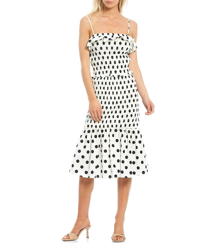 Sugarlips Polka Dot Smocked Tiered Hem Coordinating Midi Skirt