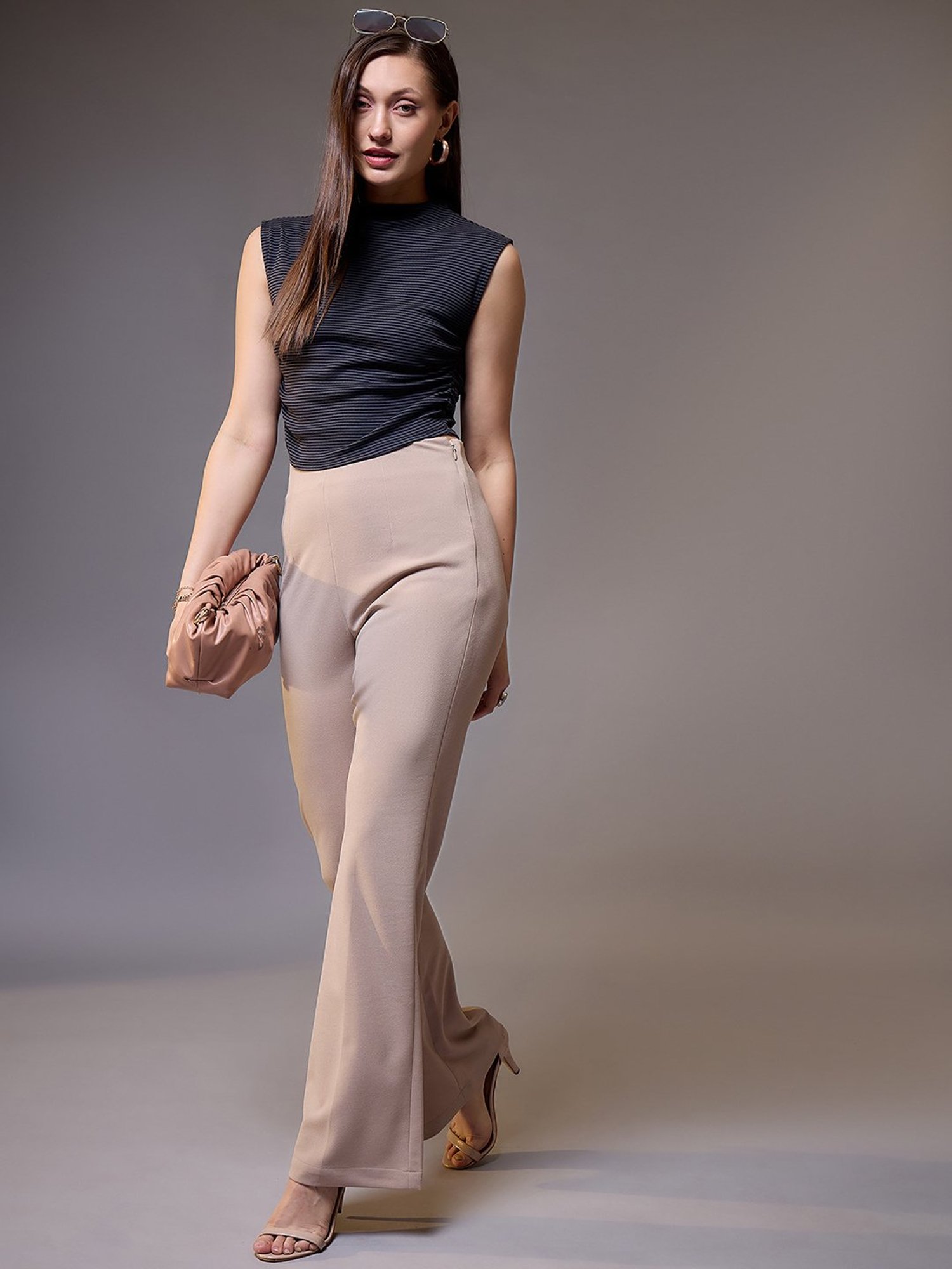 KASSUALLY Grey Cotton Striped Top