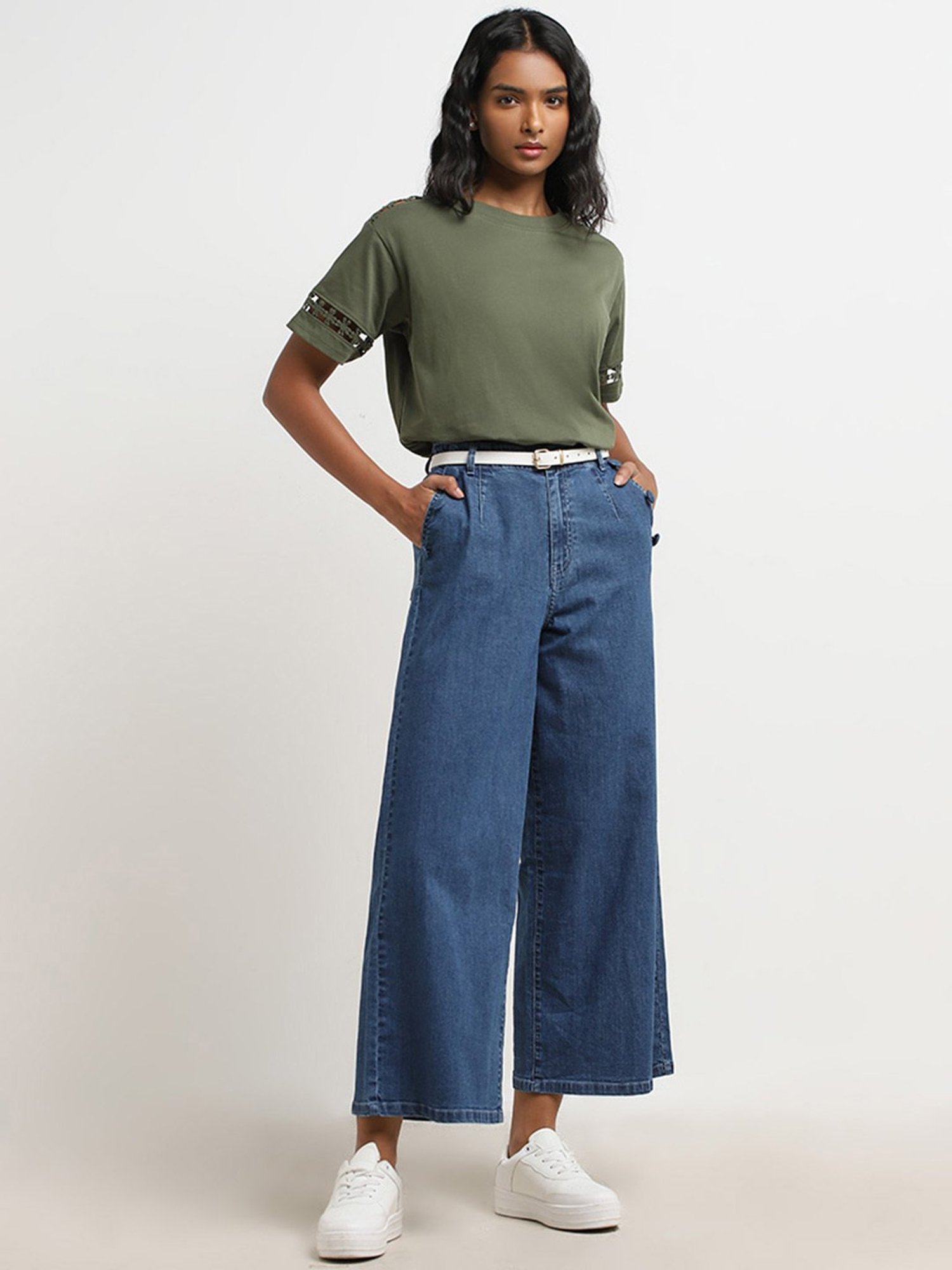 LOV by Westside Olive Crochet-Detailed Cotton T-Shirt