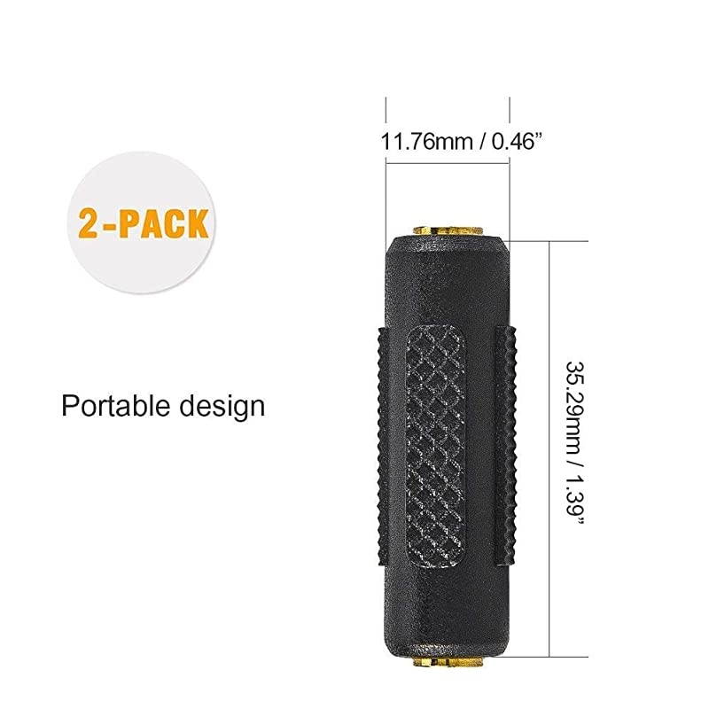 2 Pack 35mm Stereo Jack to 35mm Female to Female Audio Adapter Coupler Gold Plated for Stereo Cable Speakers and Headphones