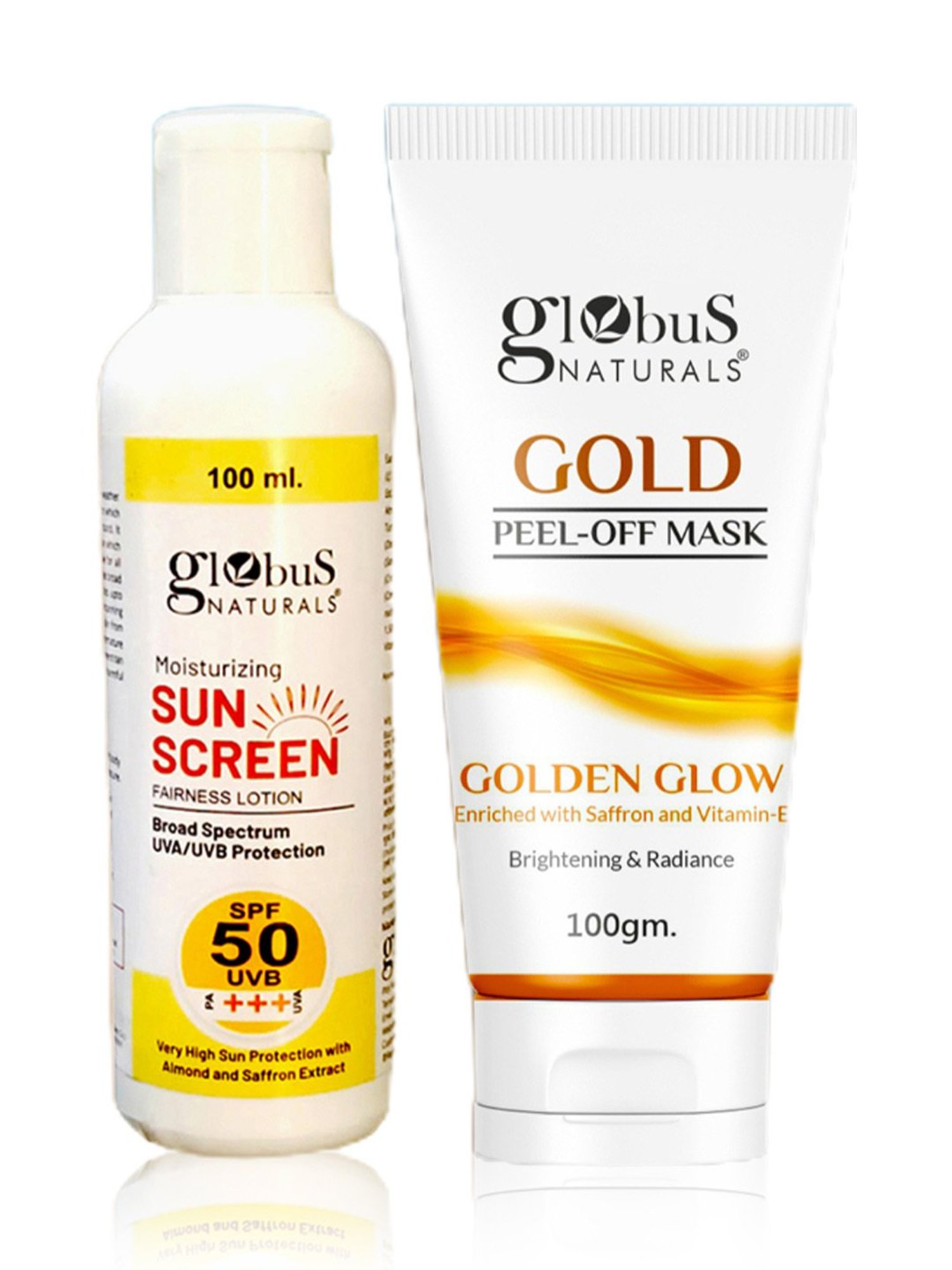 Globus Naturals Moisturizing Sunscreen SPF 50+++ & Gold Peel Off Mask Combo
