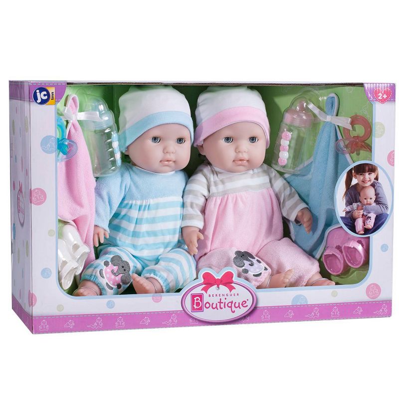 JC Toys Berenguer Boutique TWINS 15" Soft Body Baby Doll Open/Close Eyes