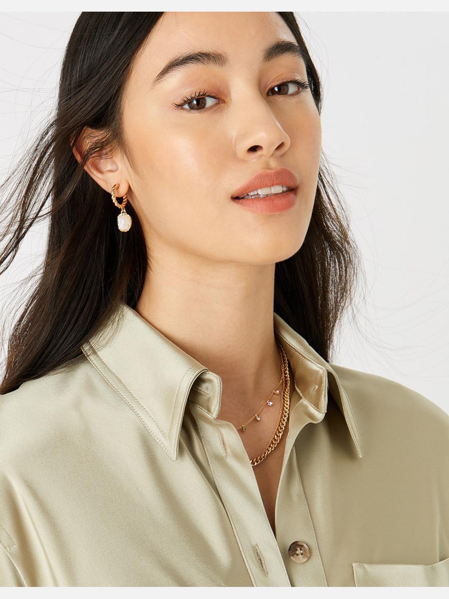 Accessorize London Country Retreat Twist White & Golden Drop Earrings