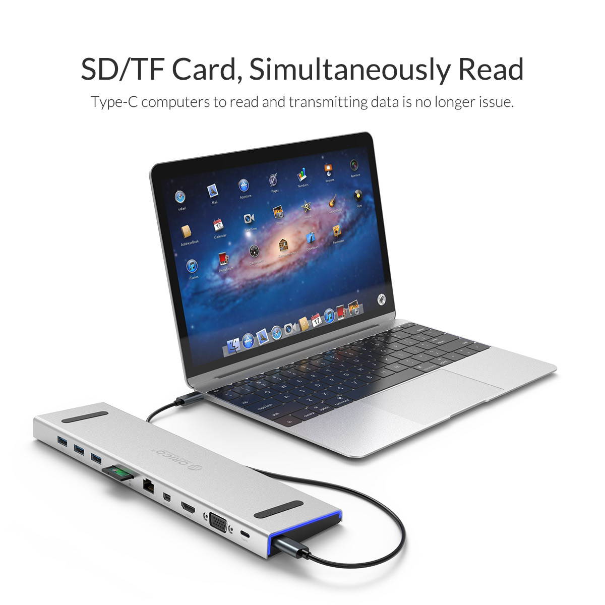 ORICO 4K USB C Dock Station Type C to 3 USB Ports Laptop Docking Stations USB-C x 1,USB3.0 x 3, 4K HDMI/VGA/Mini DP / RJ45 With USB C PD Charging Port, SD/TF Card Slot Audio Interface For Mac Laptop