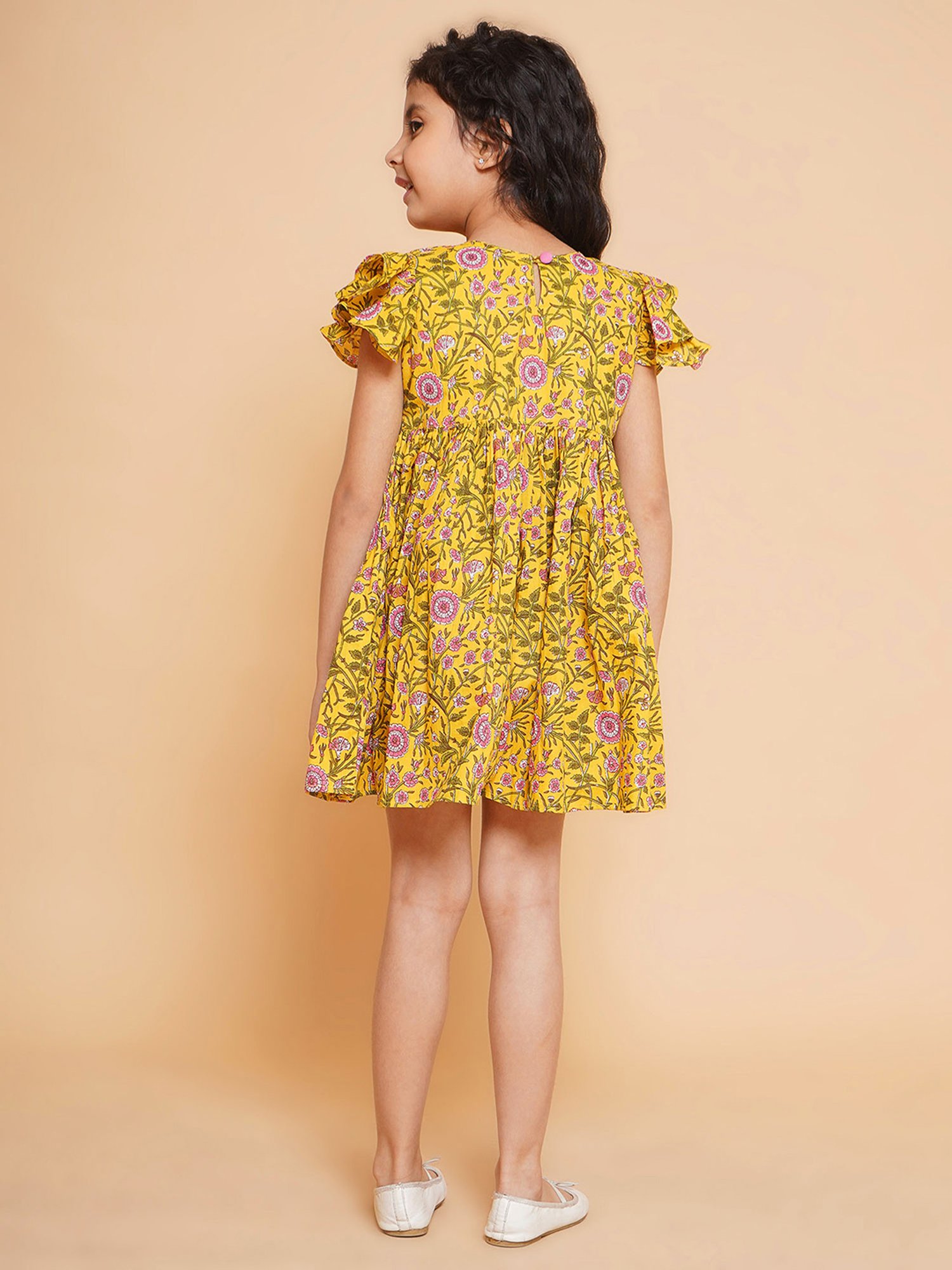 Little Bansi Kids Yellow Floral Print Dress
