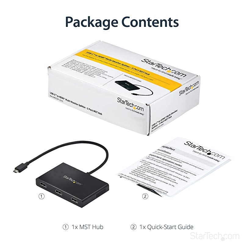 com 3-Port Multi Monitor Adapter - USB-C to 3x HDMI Video Splitter - USB Type-C to HDMI MST Hub - Dual 4K 30Hz or Triple 1080p - Thunderbolt 3 Compatible - Windows Only (MSTCDP123HD)