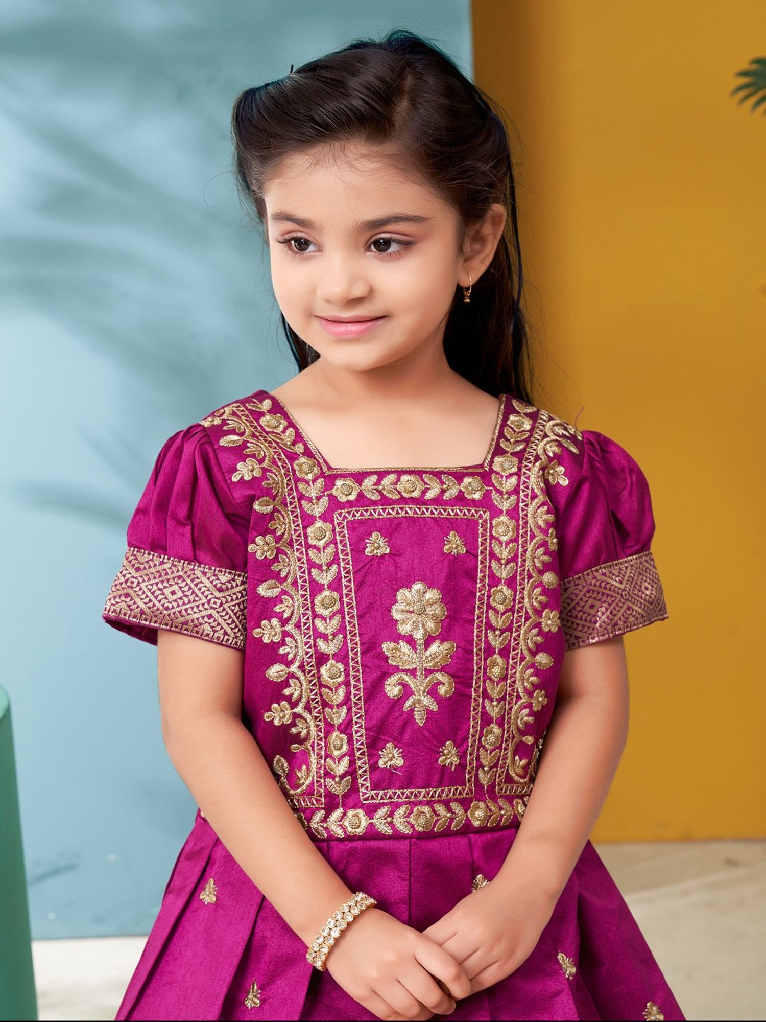 Aarika Kids Pink & Green Embroidered Lehenga with Choli