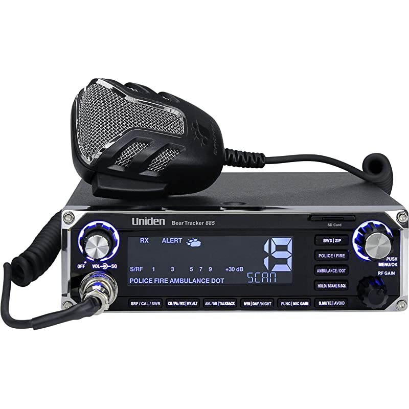 BEARTRACKER 885 Hybrid Full-Featured CB Radio + Digital TrunkTracking Police/Fire/Ambulance/DOT Scanner w/ BearTracker Warning System Alerts, 40-channel CB, 4-Watts power, 7-color display.