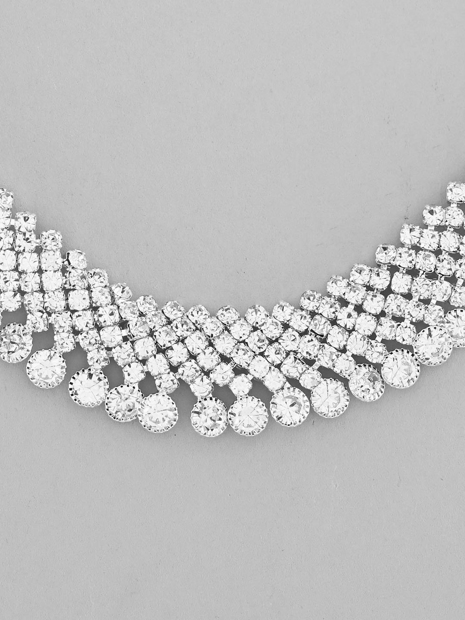 VOJ Ad Stone Studded Silver Plated Necklace with Drop Earrings Set for Women