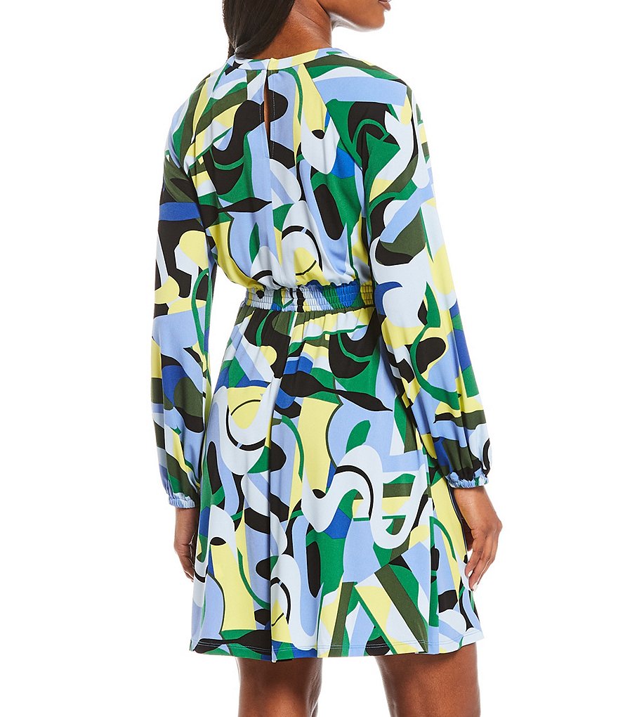 Donna Morgan Abstract Print Matte Jersey Blouson Dress