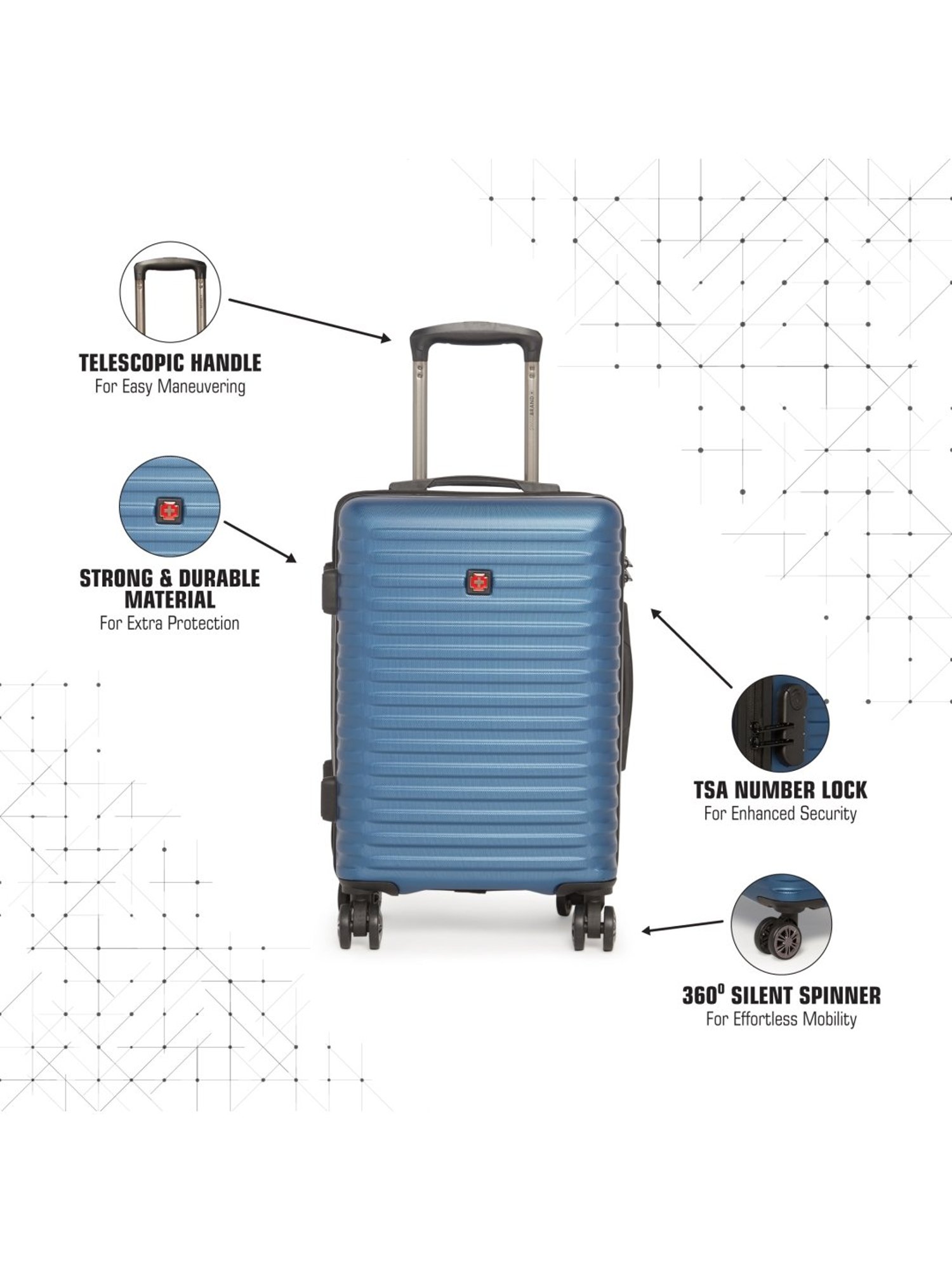 Swiss Brand Dublin Navy 8 Wheel Small Hard Cabin Trolley - 38 Inch