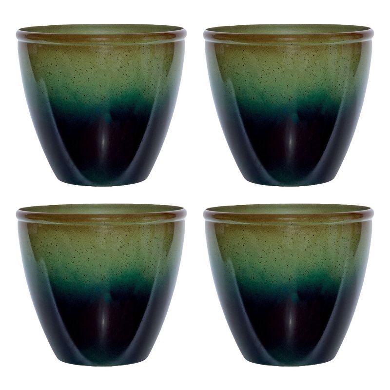 Suncast Seneca 16 Inch Decorative Resin Flower Planter Pot, Green/Blue (4 Pack)