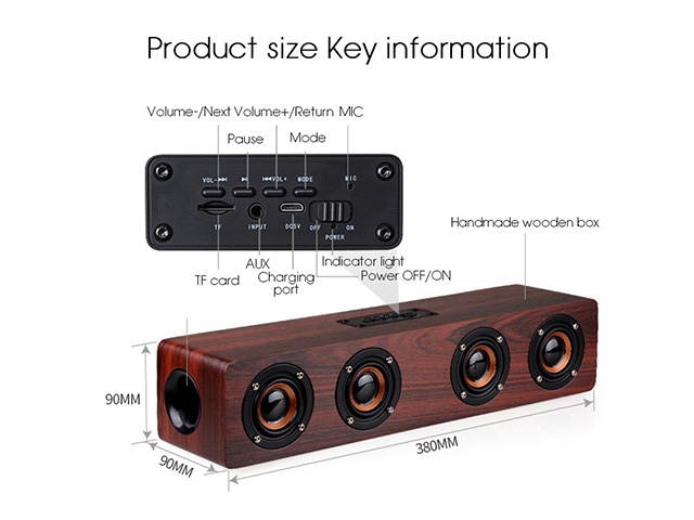 Autofeel Hifi Wireless Bluetooth Speaker Wireless Stereo Music FM Player  Subwoofer Heavy Bass Wood Home Audio Desktop Sound Bar Speakers Support Handsfree TF Card AUX For TV PC Computer