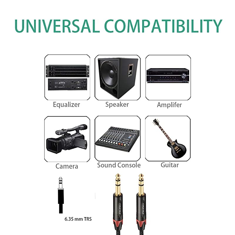 1/4 TRS Cable, Nylon Braid Heavy Duty 1/4 inch to 1/4 inch TRS Stereo Jack Balanced Audio Path Cord Interconnect Cable -3.3ft