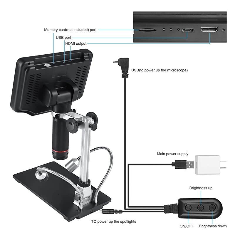AD407 3D HDMI Soldering Digital Microscope with 4MP UHD and 7 inch Adjustable LCD Screen USB Video Microscopes for Phone Repairing SMT SMD DIY
