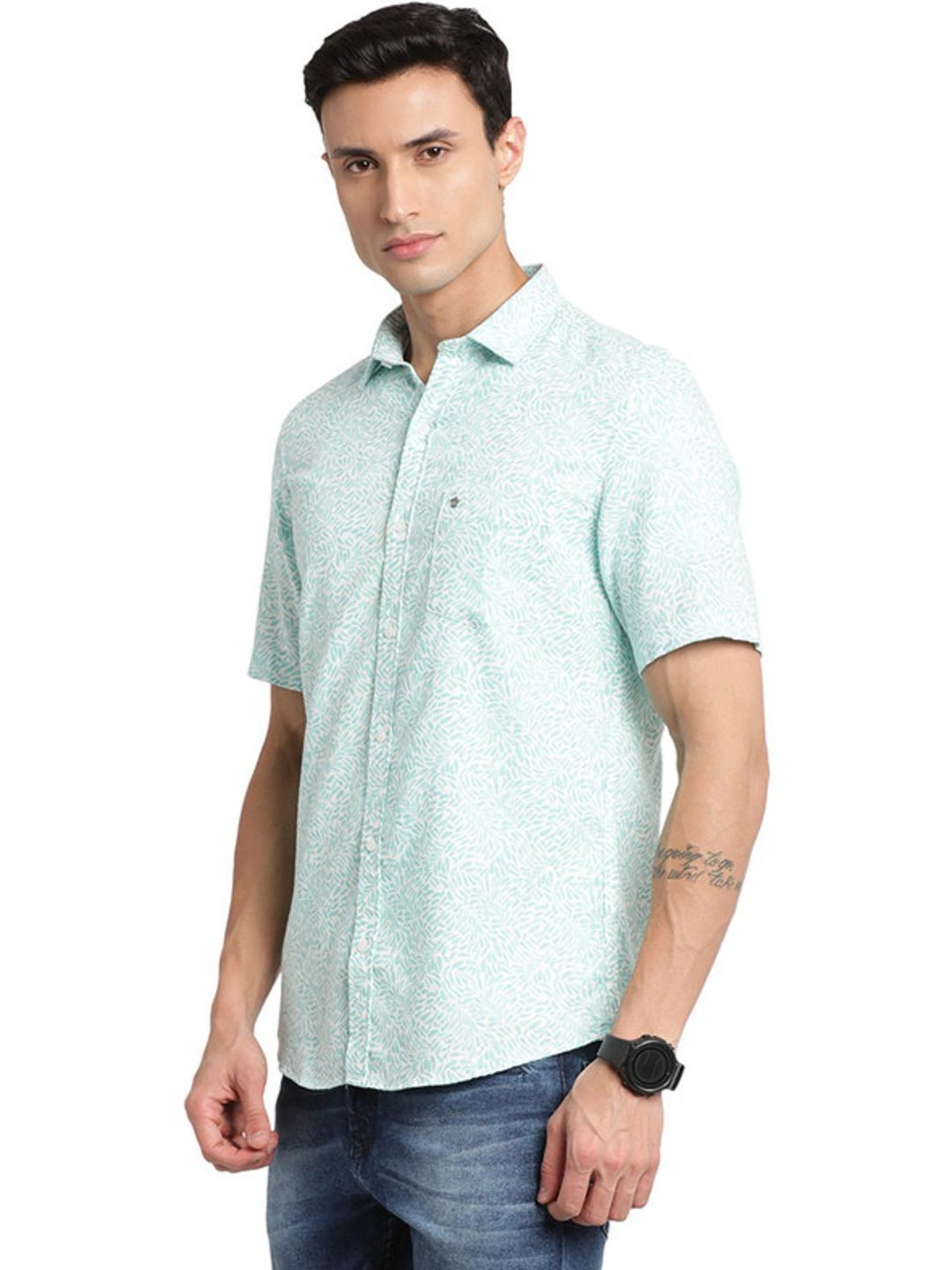 Kuons Avenue Cobalt Blue Slim Fit Denim Shirt