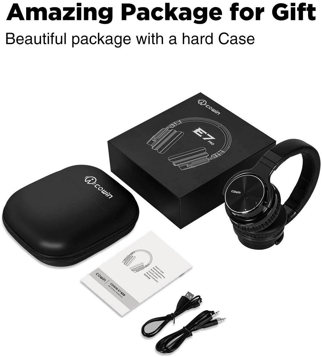 COWIN E7 Pro [2018 Upgraded] Active Noise Cancelling Headphones Bluetooth Headphones with Mic Hi-Fi Deep Bass Wireless Headphones Over Ear 30H Playtime Travel Work TV Computer Cellphone - Blue