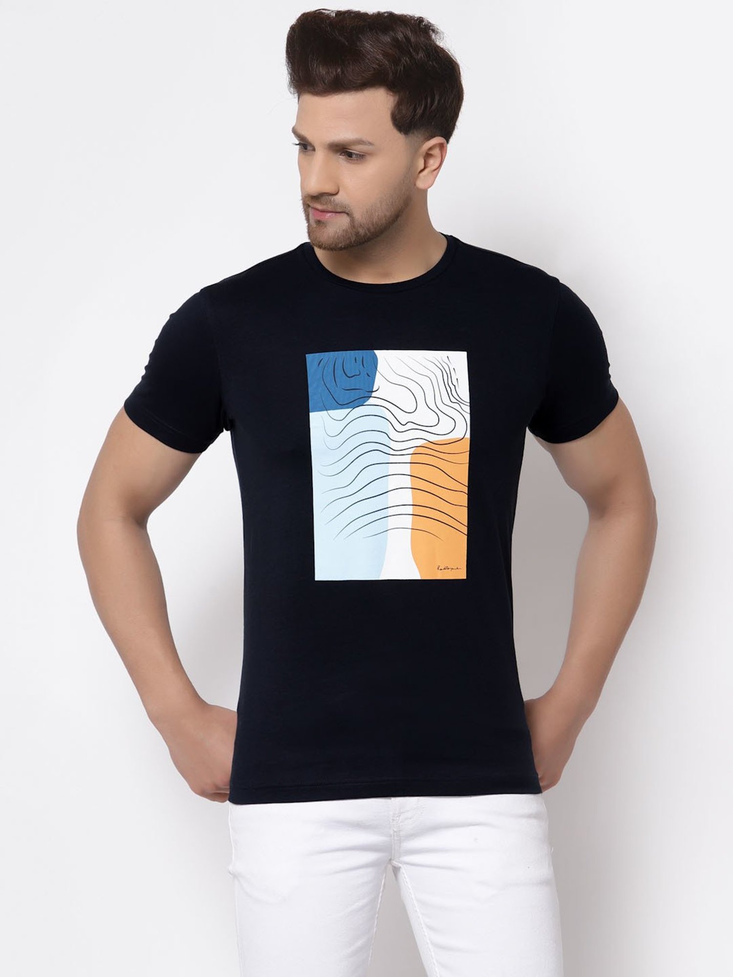 Red Tape Navy Cotton Regular Fit Printed T-Shirt