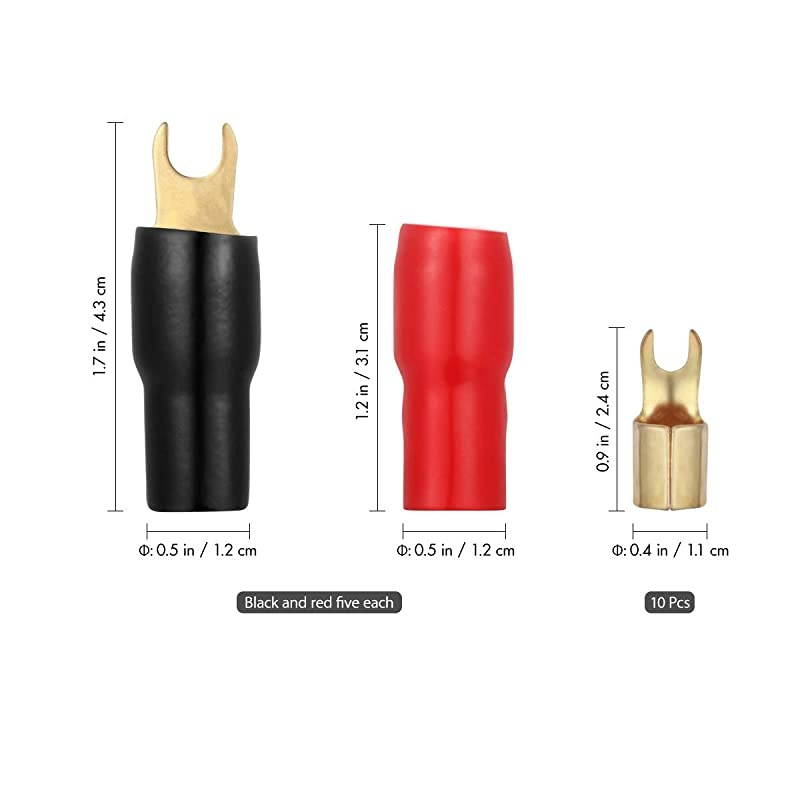 5 Pairs 4 Gauge Strip Spade Terminal Spade Fork Adapters for Speaker Wire Cable