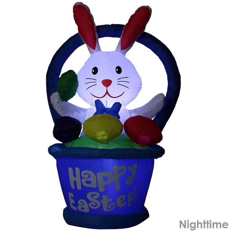 Northlight Easter 4' Inflatable Prelit Bunny Driving an Egg Car Outdoor Decoration - White/Pink